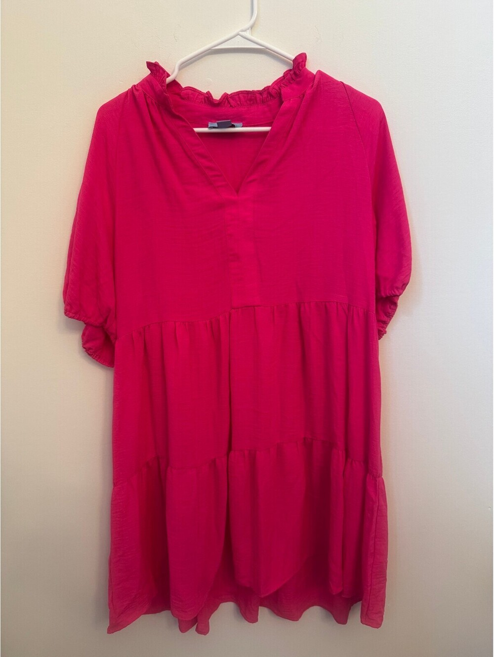 CeCe Women's pink Tiered Dress with Ruffle Collar, Size M